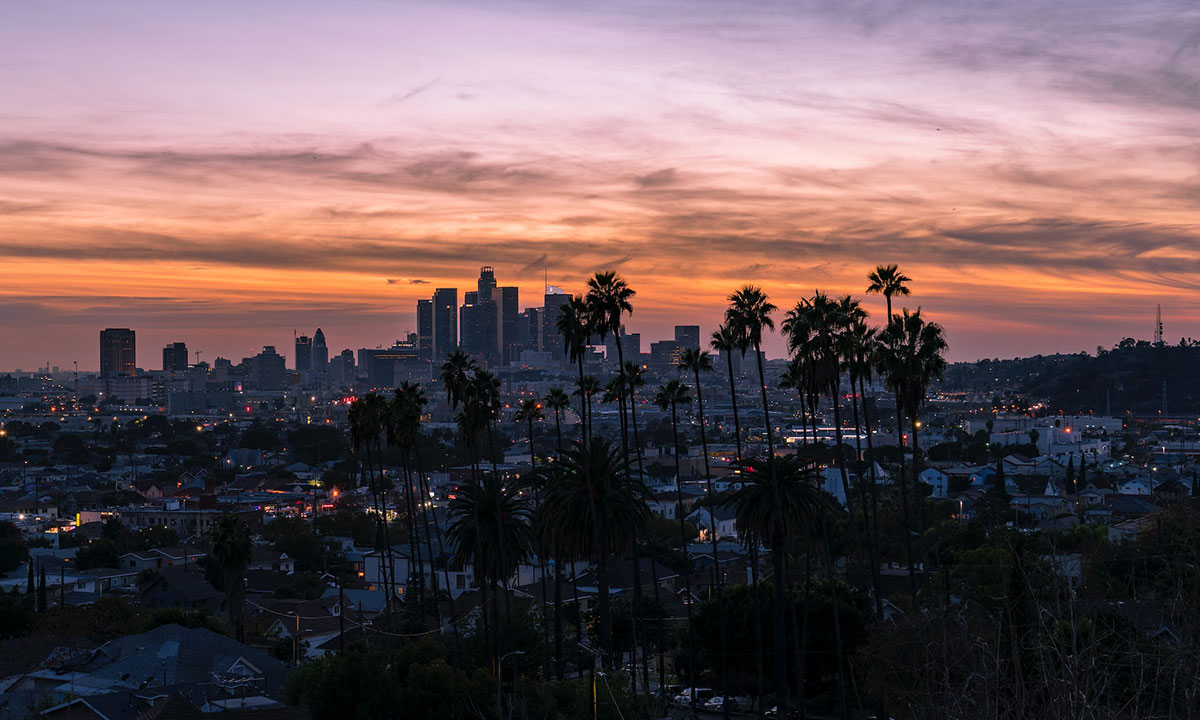 Sunset view of the Los Angeles skyline