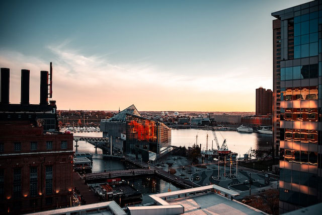 Downtown Baltimore at sunset