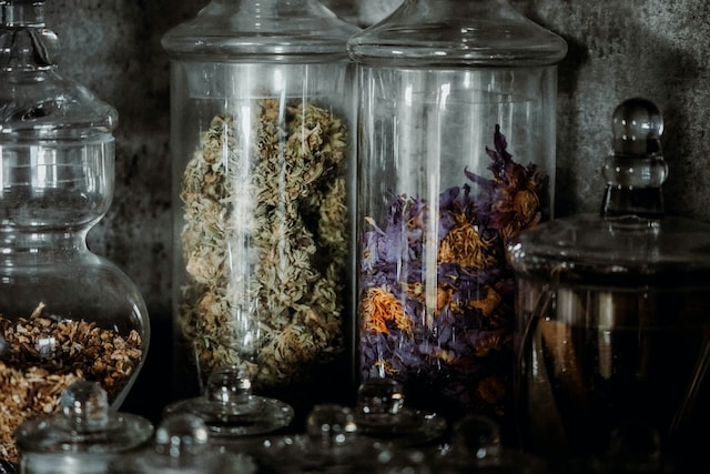 Cannabis flower in a glass jar