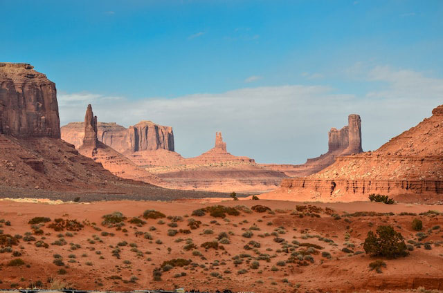 Desert valley with monuments