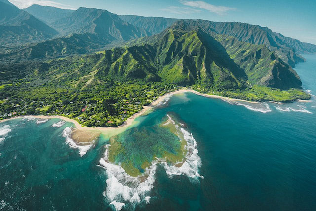 Island of Hawaii surrounded by the ocean