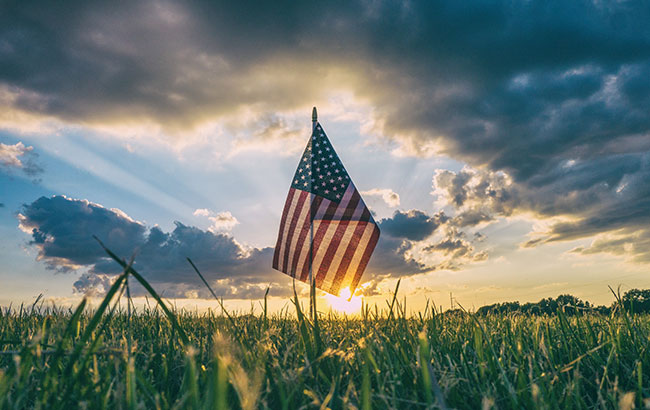 American flag in a grassy field