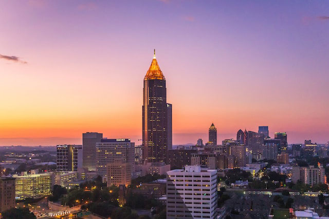 Downtown Atlanta skyline at sunset