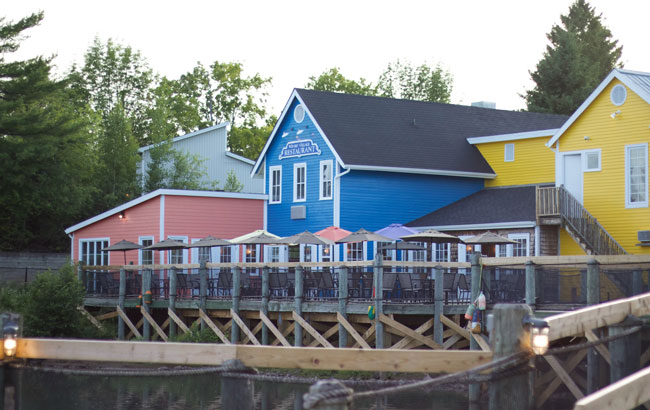 Colorful houses next to a dock