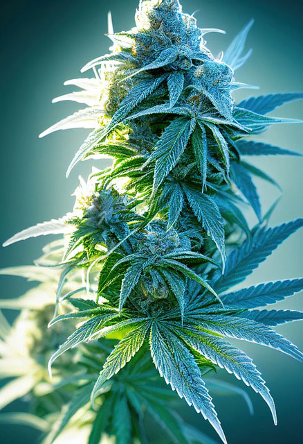 A blueish-green frosty cannabis plant
