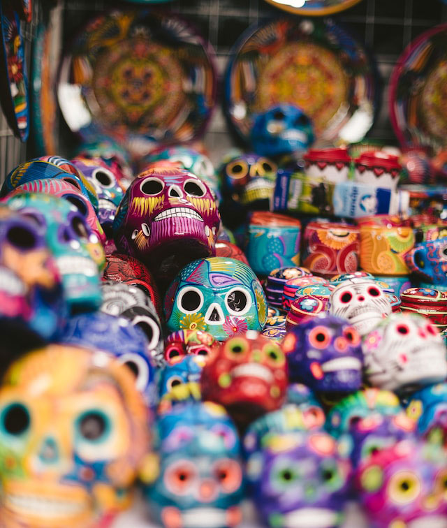 Mexican colorful ceramic  skulls.