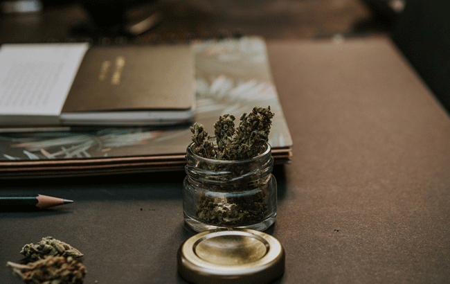 cannabis flower in a jar