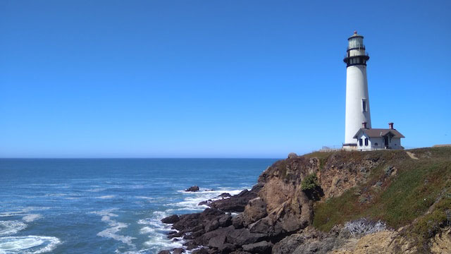 A lighthouse overlooking the ocean in San Mateo County.