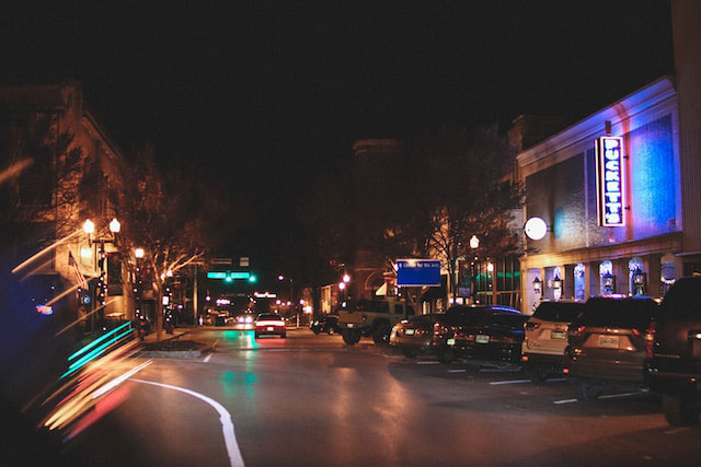 Downtown Murfreesboro at night. 