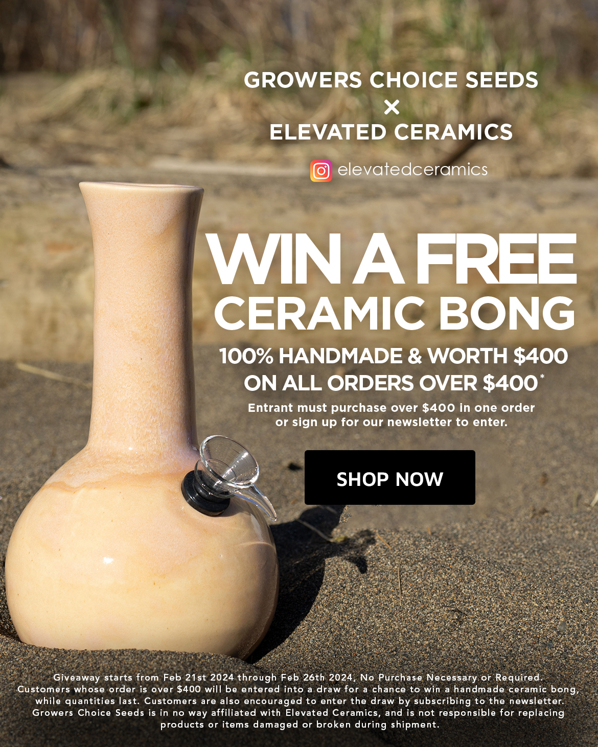 Chance to win a ceramic bong for cannabis seeds - mobile view